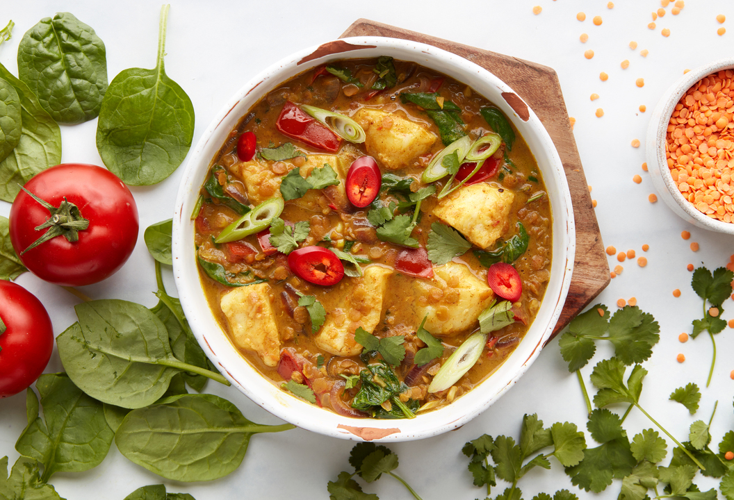 Healthy Fish recipe Turmeric, spinach & coconut fish dahl