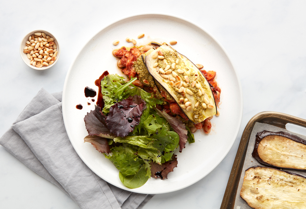 Healthy Vegan recipe Veggie lasagne with aubergine & pesto