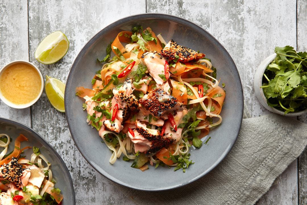 Healthy Fish recipe Sesamecrusted salmon & brown rice noodles