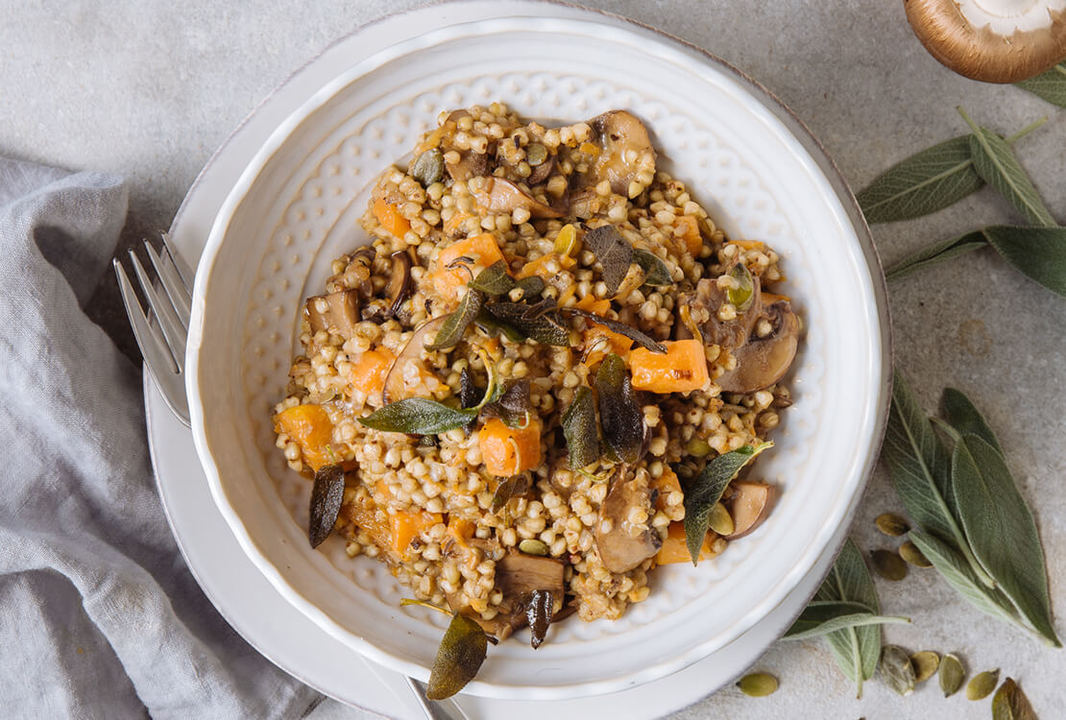 Healthy Vegan recipe Roasted squash & buckwheat risotto