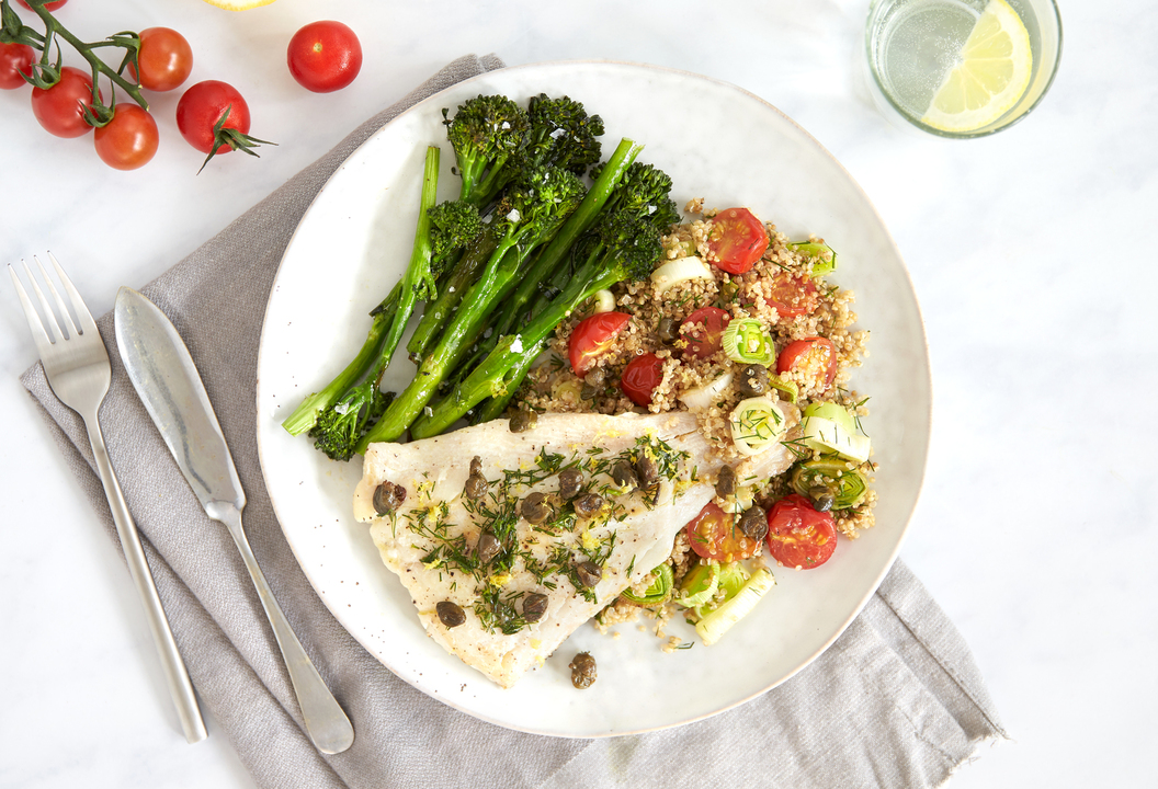 Healthy Fish recipe Panfried haddock, dill quinoa & capers